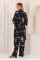 Kadın Siyah Çiçek Desenli Pantolonlu Kimono Takım YY101003