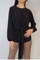 Kadın Siyah Önden Bağlamalı Raglan Kol Krep Bluz YY101000