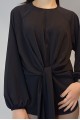 Kadın Siyah Önden Bağlamalı Raglan Kol Krep Bluz YY101000