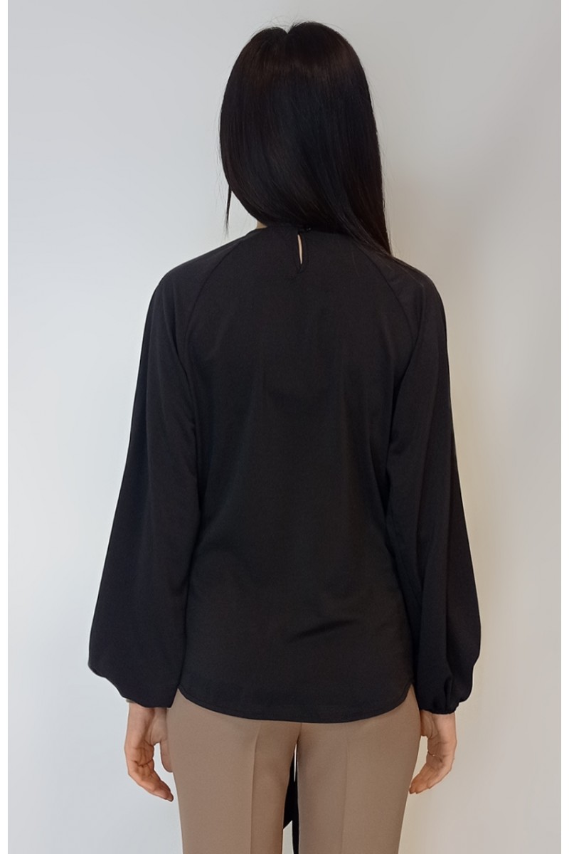 Kadın Siyah Önden Bağlamalı Raglan Kol Krep Bluz YY101000