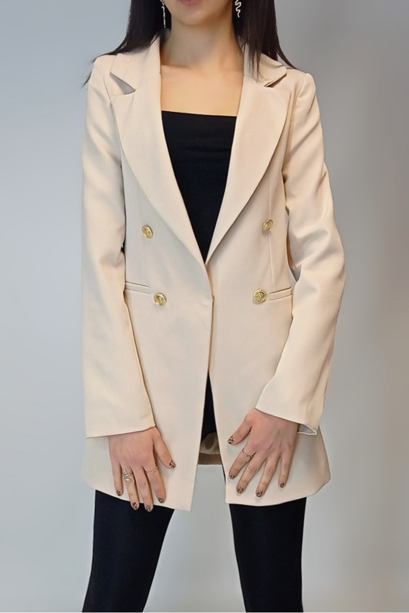Kadın Bej Rengi Erkek Yaka Astarlı Blazer Ceket YY101012