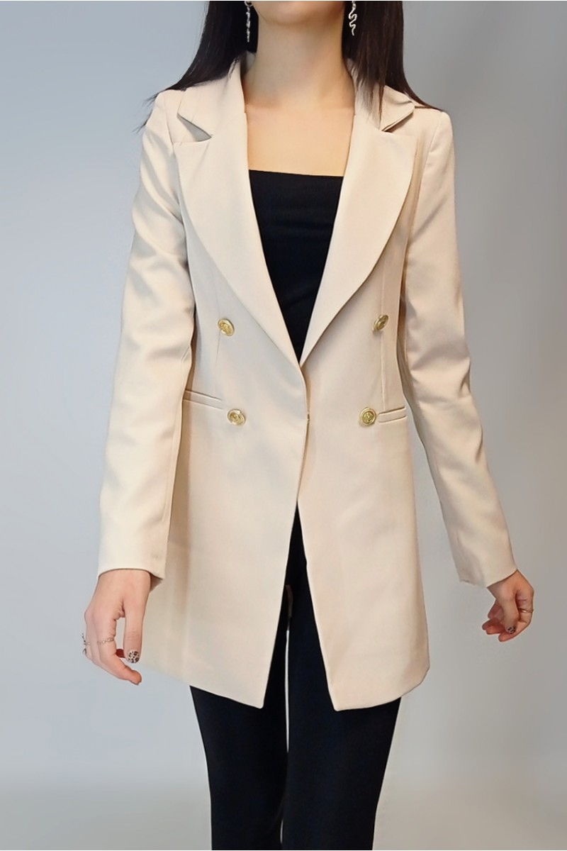 Kadın Bej Rengi Erkek Yaka Astarlı Blazer Ceket YY101012