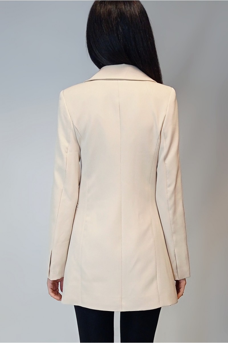 Kadın Bej Rengi Erkek Yaka Astarlı Blazer Ceket YY101012