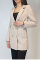 Kadın Taş Rengi Keten Astarlı Gold Düğmeli Blazer Ceket YY101032