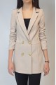 Kadın Taş Rengi Keten Astarlı Gold Düğmeli Blazer Ceket YY101032