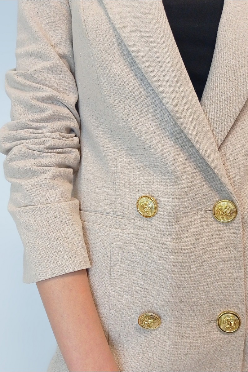 Kadın Taş Rengi Keten Astarlı Gold Düğmeli Blazer Ceket YY101032