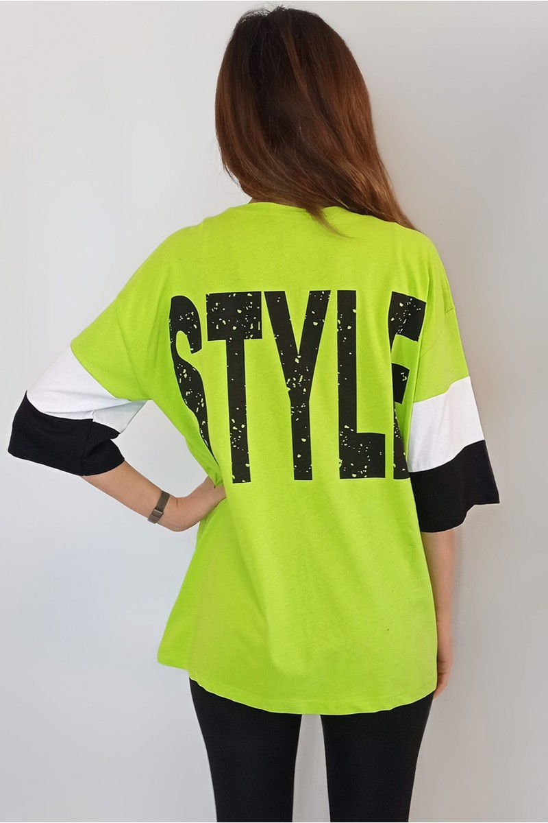 Kadın Yeşil Yazı Baskılı Oversize T-Shirt YY101036