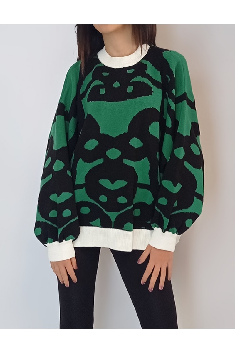 Kadın Yeşil Balon Kol Oversize Triko Kazak YY100952