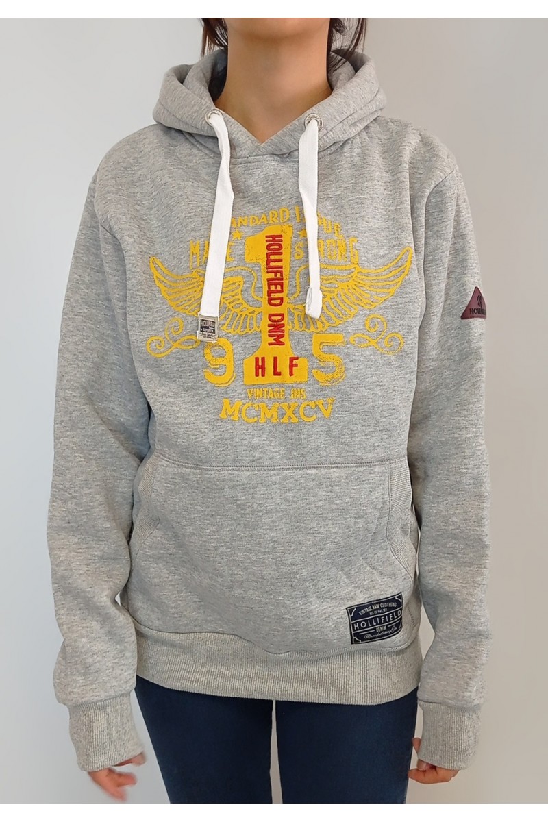 Unisex Gri Kapüşonlu Baskılı Sweatshirt YY100865