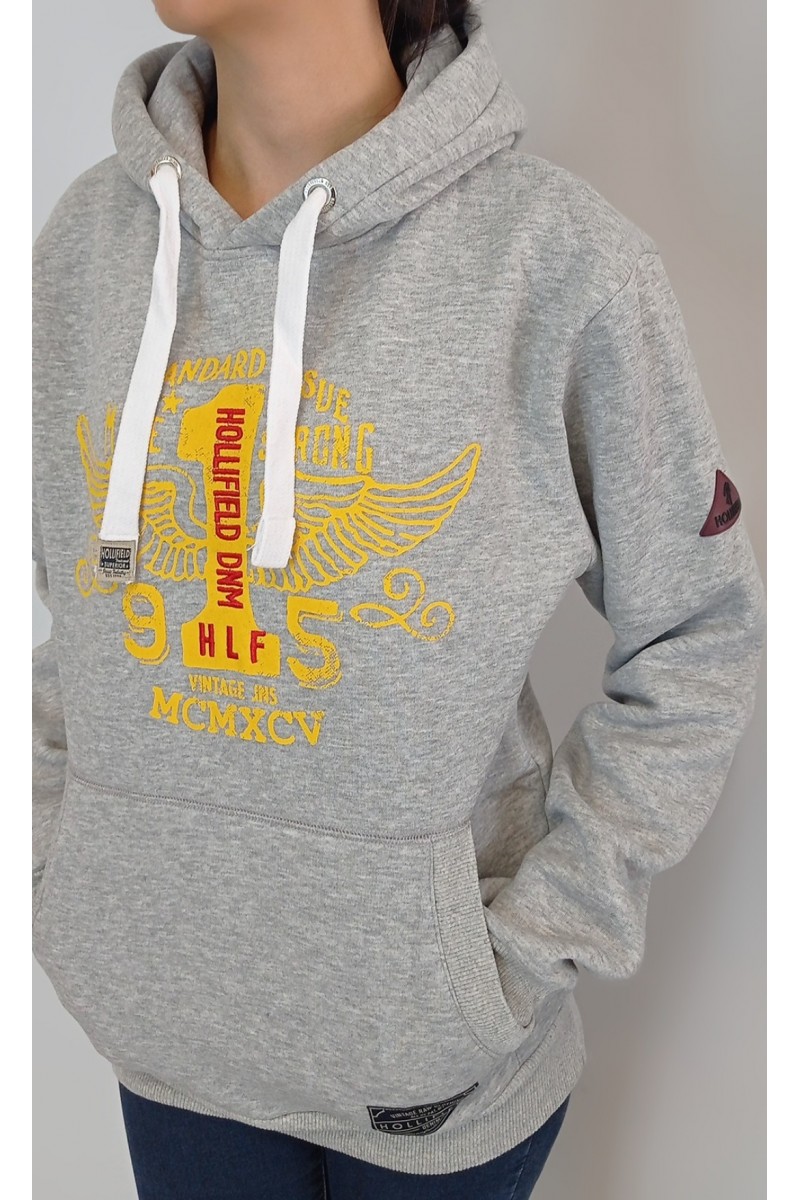 Unisex Gri Kapüşonlu Baskılı Sweatshirt YY100865