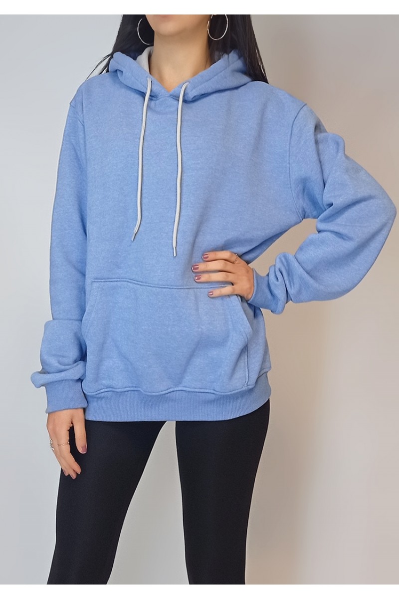 Unisex Mavi Kapüşonlu Sweatshirt YY100931